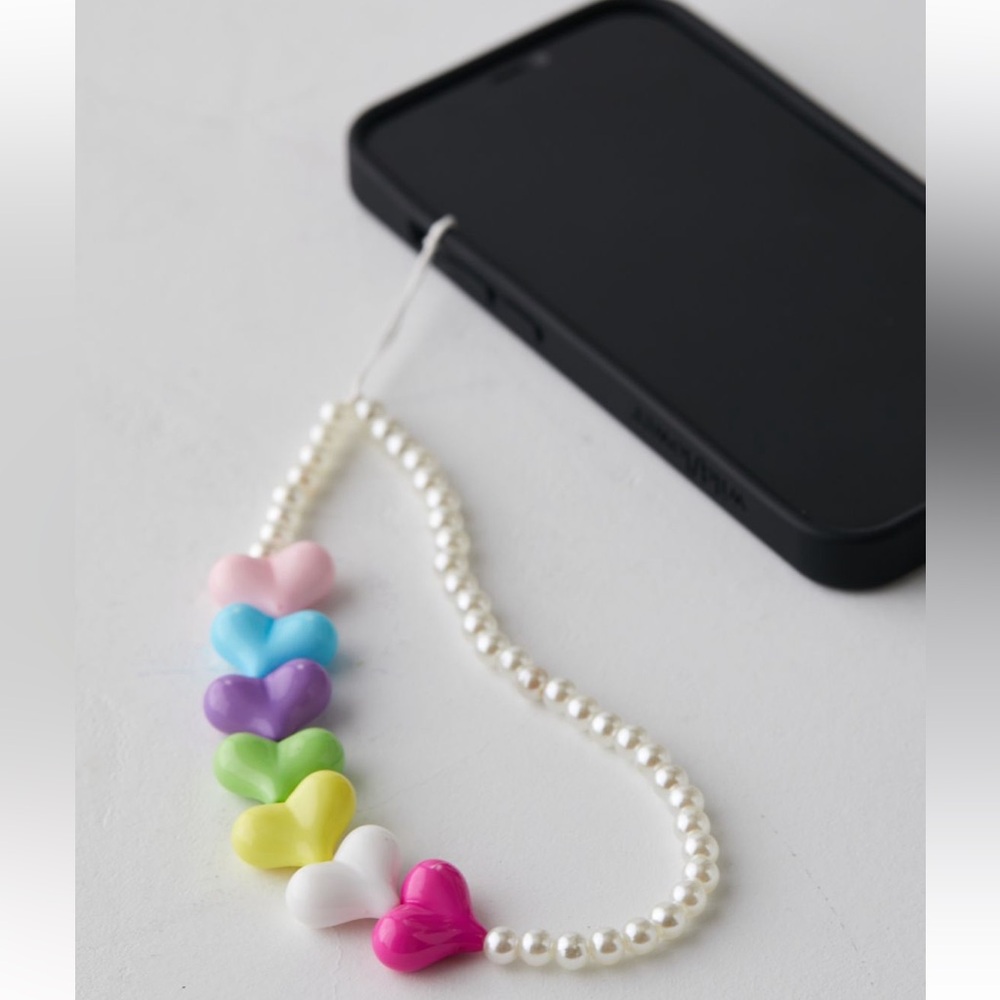 Beaded Love phone sling with multicoloured hearts